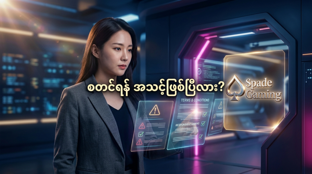 Spade Gaming တွင် ဂိမ်းစတင်ကစားရန် အသင့်ဖြစ်ပြီလားဆိုသည်ကို မေးမြန်းထားသော ပုံရိပ်ဖြစ်ပါသည်။ အသုံးပြုသူများအနေဖြင့် ဂိမ်းမကစားမီ ပါတနာ၏ စည်းမျဉ်းများ၊ ကမ်းလှမ်းချက်များနှင့် ဒေသတွင်း အသုံးပြုခွင့်ရှိမရှိကို သေချာစွာ စစ်ဆေးရန် တိုက်တွန်းထားပါသည်။