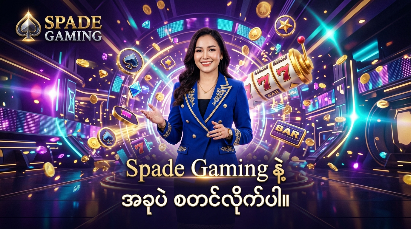 Spade Gaming တွင် အကောင့်သစ်ဖွင့်လှစ်ပြီး အွန်လိုင်းစလော့ဂိမ်းများကို စတင်ကစားရန် ဖိတ်ခေါ်ထားသည့် ပုံရိပ်ဖြစ်ပါသည်။ အသုံးပြုသူများအနေဖြင့် အကောင့်အသစ်ဖွင့်ခြင်း သို့မဟုတ် ရှိပြီးသားအကောင့်ဖြင့် ချက်ချင်းဝင်ရောက်၍ ဂိမ်းဝန်ဆောင်မှုများကို လေ့လာနိုင်ကြောင်း ဖော်ပြထားပါသည်။